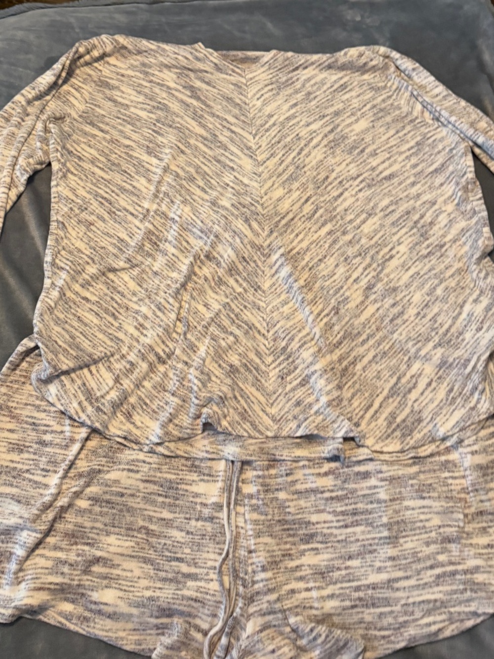 Bobeau 2X Marled Hooded Lounge Set Pullover Top & Shorts